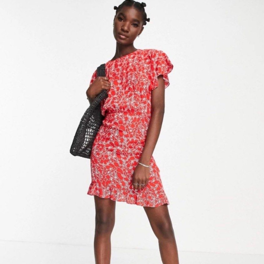 & Other Stories Red Floral Mini Dress